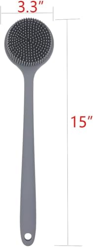 Image of Silicone Body Double Sided Long Handle Anti-slip Shower Bath Brush - Deep Cleansing, Massaging - Sensitive Skin - Multicolour