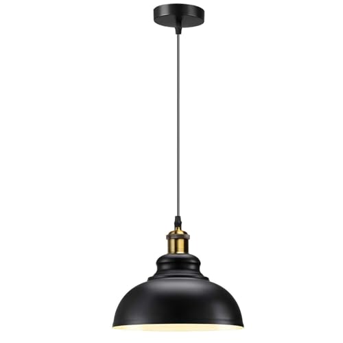 LEDSone Industrial Black Inner White Pendant Ceiling Light, 29cm Retro Vintage Style Curvy Dome Shaped Pendant Lamp Shade for Home Décor & Improvement Essential