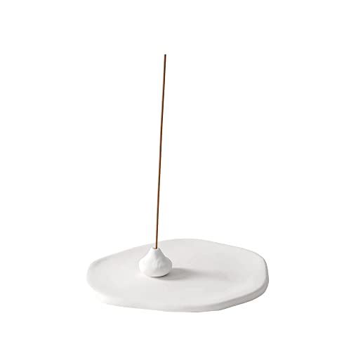 Liandxy Handmade Incense Holder Irregula Plain Ceramic Stick Incense Holders Pomelo Pumpkin Incense Burner for Home Decor Yoga Meditation Zen (Pomelo White)