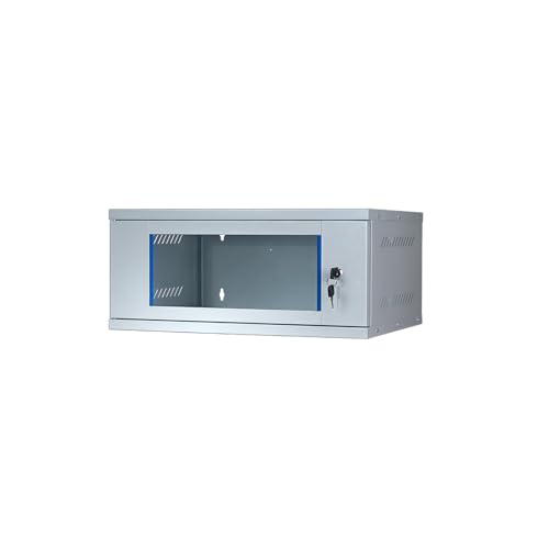 KOSCOM CONNECT Netzwerkschrank 19 Zoll 4 HE I 400 mm Tiefe I Serverschrank Grau I Wandmontage I abschließbare Glastür I unmontiert I 60 kg Traglast I 543 x 400 x 243 mm (Grau, 4 HE)