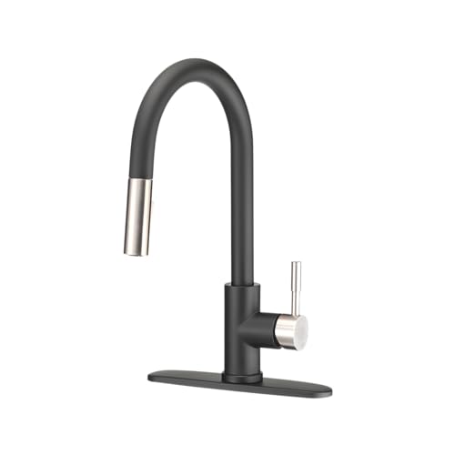 Image of Dura Faucet DF-MK530SLK-MBSN RV Single Handle Pull-Down (Matte Black) | RV single handle pull-down kitchen for camper and trailer galleys. Matte Black and Satin Nickel finish.