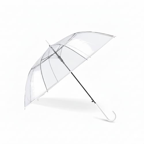 XingXoom 61.8 Inch Arc Large Clear Bubble Umbrella for Wedding & Daily Use, Transparent Dome Windproof Rainproof Stick Umbrella with J-Handle – Elegant Photo Prop for 1-2 People