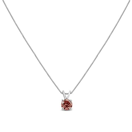 Haus of Brilliance 14K White Gold 1/4 Cttw Round Brilliant Cut Lab Grown Pink Diamond 4-Prong Solitaire Pendant Necklace (Pink Color, VVS2-VS1 Clarity) - 18"