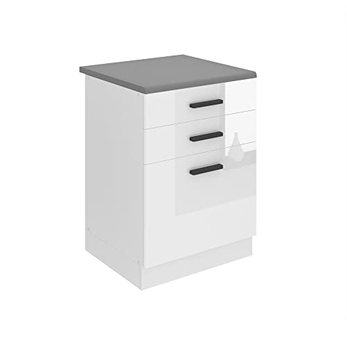 BELINI Meuble Bas avec Plan de Travail SDSZ pour Cuisine - 51,6 x 60 x 85 cm - 2 Tiroirs, 1 Porte - Blanc Très Brillant