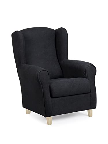 Sillonea - Sillón Orejero Roma con Patas Cortas de 7 cm. Diseñado para Personas Bajas. Medida: 93x74x77cm. Tapizado con Tela Antimanchas. (Negro, Natural)