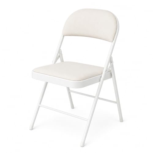 Image of Folding Chair - Padded Metal Chair with Padded Seat, Folding Steel Frame - Indoor Outdoor Guest Seat (White)