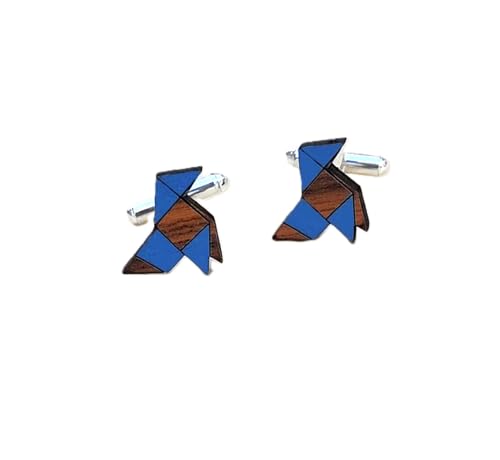 Sastree Gemelos Pajarita de Madera | Edición Limitada Sas365 (Solo 365 Pares) | Pintados a Mano | Detalle Exclusivo para Hombre, Boda y Padrino | Gemelos Originales (Azul)