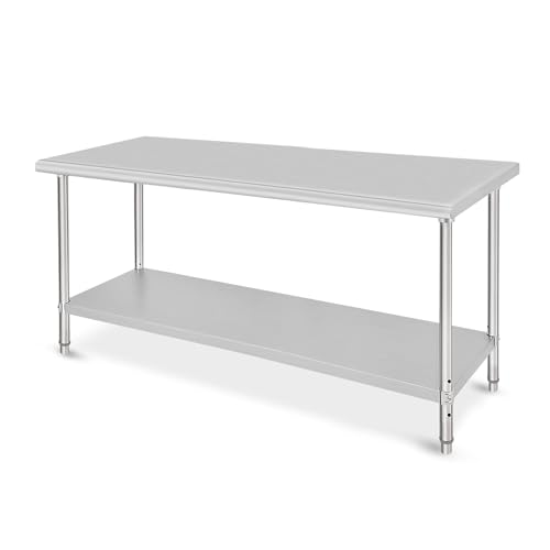 Image of 72x30x35inch Double Layer Stainless Steel Prep Table No Caster Wheels No Backsplash