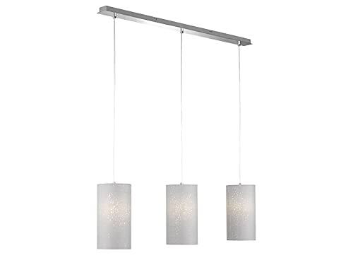 Fischer & Honsel Thor - Lámpara de Techo Colgante, Iluminacion, 3 Focos, 3 Casquillos E27, máx. 40 W, Pantalla de Tela y Decoración, Color Cromo y Gris, 110 x 16 x 150 cm