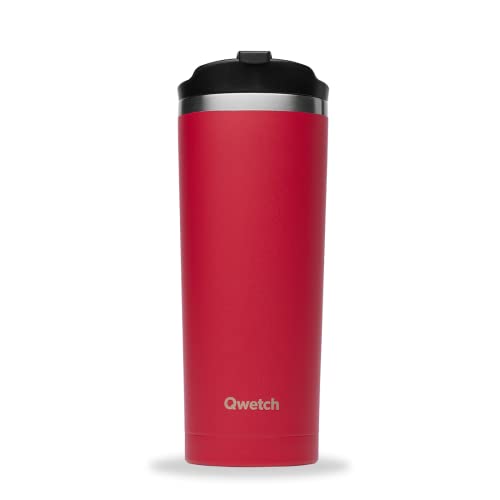 QWETCH - Travel Mug Isotherme - Framboise 470ml - Thermos Café & Thé en Inox - 6h Chaud et 12h Froid - Sans BPA, Étanche, Mug de voyage