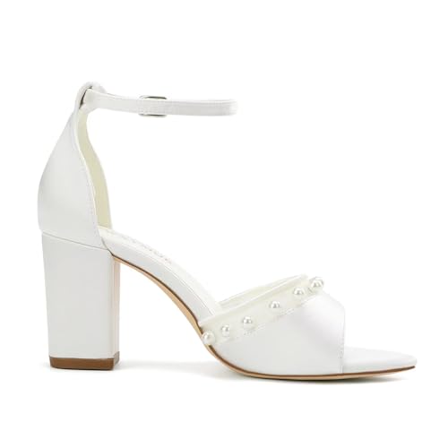 Block Heel Wedding Shoes for Bride Open Toe Bridal Shoes Ankle Strap Wedding Heels4