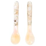 PEPLAYTAL 2 Stück Teiliges Natürlicher Muschel Löffel für Küche und Kaffee Handpoliert Einzigartiges Design Vielseitig für Eis Dessert Tee und Catering Geeignet