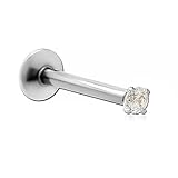 Inoki - Micro Labret Edelstahl rund zerkratzt Kristall 2mm - Drahtstärke 1.2 mm, In. Länge 8 mm, Elem. 2 mm - Kristall