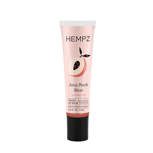 Hempz Peach Tinted Lip Balm Hydrating Gloss for Dry Cracked Lips Juicy Peach Slices .44 fl.oz.