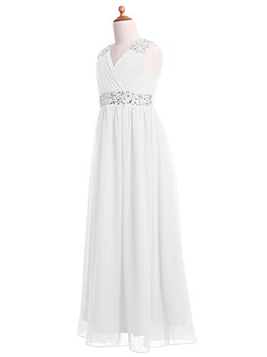 FAIRY COUPLE Girl's Embellished V-Neck Long Flower Girl Junior Bridesmaid Dress for Wedding Party K01562