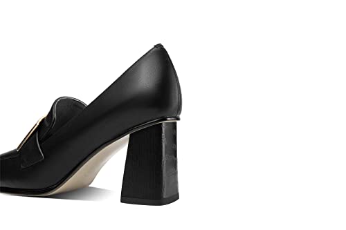TinaCus Women's Handmade Genuine Leather Block Heel Square Toe Pumps Shoes with Modern Pattern3