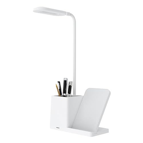 Halatua Lámpara LED con soporte para bolígrafo, mesa LED para el cuidado los ojos con modos luz conmutables, luz escritorio portátil con puerto carga USB, 3 colores