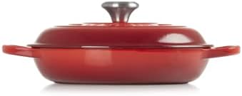 Le Creuset Cast Iron 2 piece set, comprises a Signature 26cm Shallow Casserole with a 32cm Rectangular Grill, Cerise