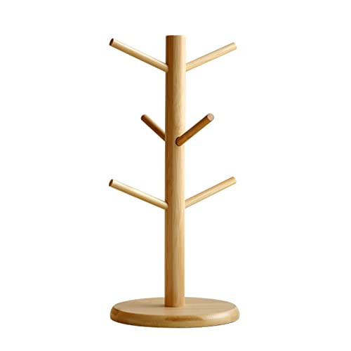 LIU- Bamboo Coffee Mug Tree Holder for Countertop, featuring 6 Hooks, Tea Cup Organizer Stand, Bracelet Jewelry Hair Tie Display Stand