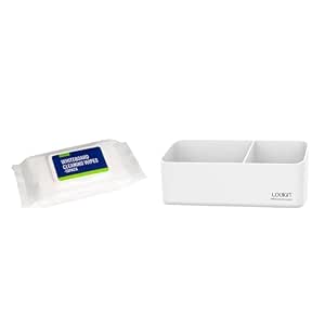 LOUKIN | Non-Toxic Dry Erase Wipes For Whiteboard (each 50 Pcs) 3 Pack & Small Magnetic And Adhesive Marker Holder (White