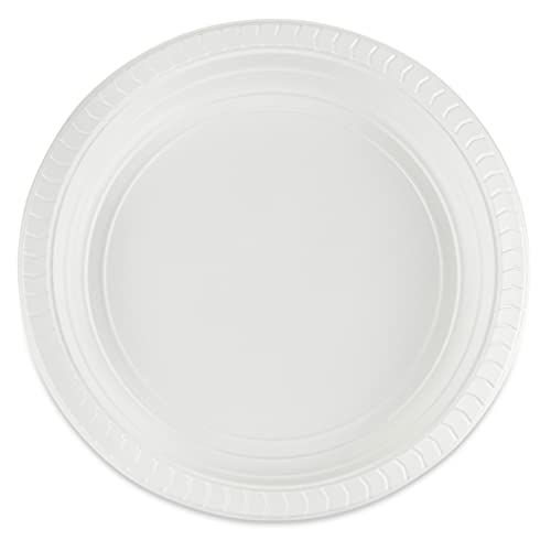 Blue Sky 10 Inch White Plastic Plates - [100 Count] Disposable Plastic Plates, Microwave Safe, Perfect for Birthday Parties, Weddings, Banquets, Picnics, and Everyday Use - Thumbnail 4