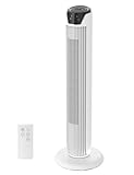 Midea Blanc Ventilateurs colonne avec Télécommande, Oscillation Silencieuse, Ventilateur Puissant, Affichage LED, 3 Modes, Minuterie 7 Heures, Design Intemporel et Élégant,FZ10-17JR