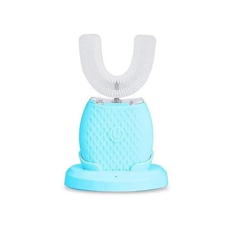 Quixpszto Cepillo de Dientes eléctrico ultrasónico de Silicona en Forma de U - Blanqueamiento Dental de 360°, Resistente al Agua IPX7, Carga inalámbrica, Limpieza automática con luz Azul fría.(BLU)