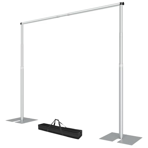 EMART Support Toile de Fond Photo 3 x 3 m avec Base en Acier Métallique pour Photographie, Vidéo, Studio, Mariage, Fête - Argenté