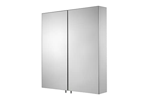 Croydex Finchley Stainless Steel Bathroom Mirror Cabinet – Large Bathroom Wall Cabinet with Two Adjustable Shelves, Double Mirrored Doors and Fully Assembled (67x60cm)