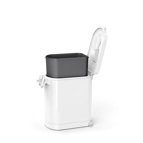 Image of simplehuman Medium Pet Food Storage Container, Holds 25-29 lb / 11-13 kg of Dry Dog Food, Cat Food, or Bird Seed, Airtight Lock-Tight Lid with Magnetic Scoop, BPA-Free, White Steel