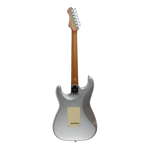 Image of SEST600 HSS Strat Electric Guitar | Roasted Maple Neck | Coil Split Humbucker | 22 Frets | 5-Way Switch | Gloss Finish | Premium Tremolo System | Strat Style Electric Guitar (SILVER SURFER)
