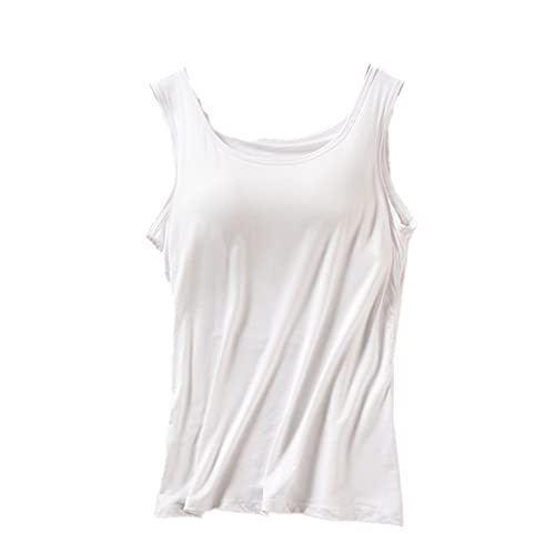 WSLCN Femme Débardeur Caracos Basique Sexy Lingerie Camis avec Soutien-Gorge Intégré Tanks Top sans Manches Maillot de Corps Blanc XL Cover