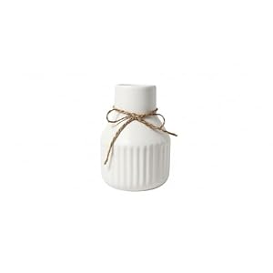 White Ceramic Vase for Pampas Grass – Minimalist Modern Farmhouse Decorative Vase with Rustic Twine, Small Flower Vase for Living Room, Shelf, Table Centerpiece & Home Decor