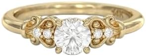 IshaanJewel 2.20 Ct Round Cut Diamond Vintage Scrollwork Design Engagement Rings For Women 14K Yellow Gold Plated Antique Art Deco Ring 925 Silver Handmade Customized Victorian Jewelry Gift For Her