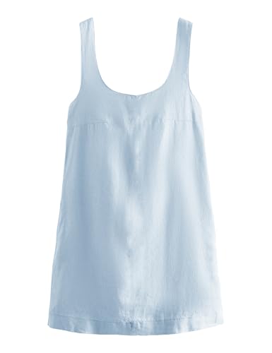 Image of Lumister Womens Lightweight Cotton Linen Dress Sleeveless Crew Neck Back Bow Summer Mini Dresses with Pocket Blue