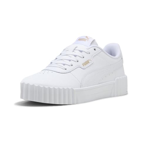 PUMA Womens Carina 3.0 Lace Up Sneakers Shoes Casual, Puma White-puma Gold 9 M2