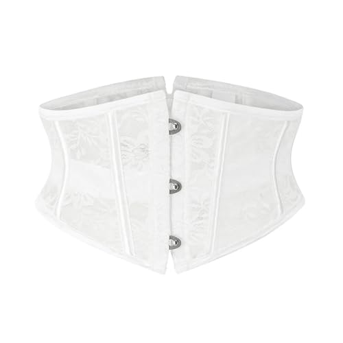 Corset Belt Womens Steel Boned Satin Underbust Waist Training Lace Corset Underbust Corset Lace Up Corset for Parties, Shopping, Dinners(White,XXL)
