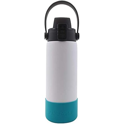 Aquatix Double Wall Insulated 21 Ounce White Bottle with Silicon Shock Scratch and Dent Resistant Boot (Turquoise) Cover