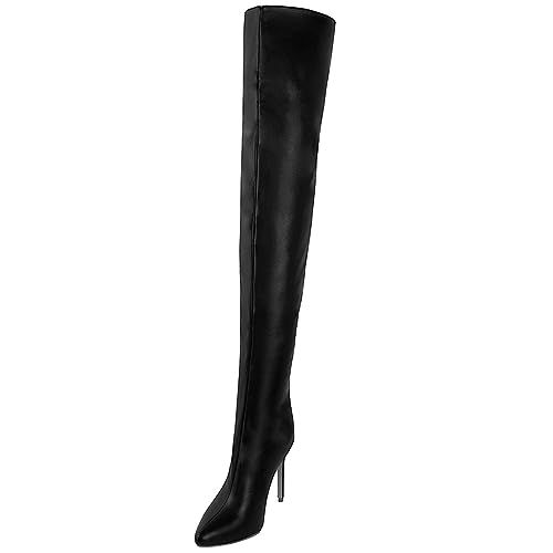 YING LAN Over the Knee High Boots for Women Sexy Zipper Pointed Toe High Heel Faux Leather Surgical Stretch Riding Thigh High Boots2