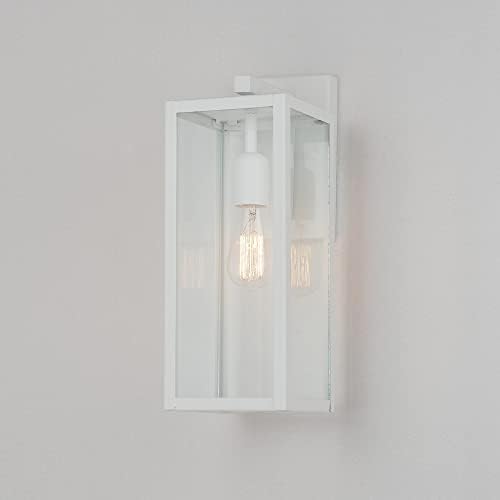 Globe Electric 44836 Bowery 1-Light Outdoor Indoor Wall Sconce, Matte White, Clear Glass Shade - 5