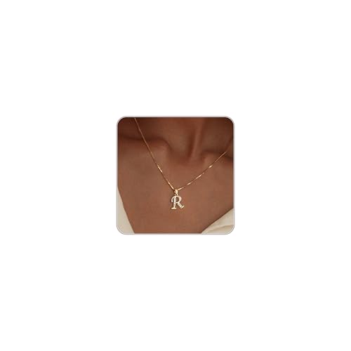 Fglqfam Gold Initial Necklace for Women, 14K Gold Plated Box Chain Letter Pendant, Trendy...