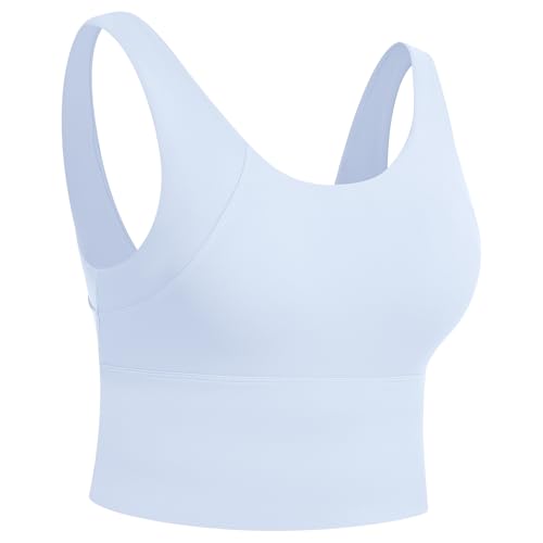 Image of ABOCIW Longline Sports Bra for Women V Back Wireless Padded Medium Support Yoga Bra Workout Crop Tank Tops