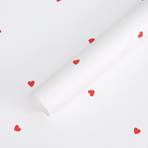 Oakbud 20 Sheets Solid Color Love Heart Flower Wrapping Paper Waterproof Florist Bouquet Supplies DIY Crafts Gift Packaging or Gift Box Packaging 22.8x22.8Inch (White Red)