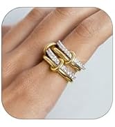Bopiu Gold Silver Interlocked Stackable Rings for Women Non Tarnish, Multi Ring Mixed Metals Two-...