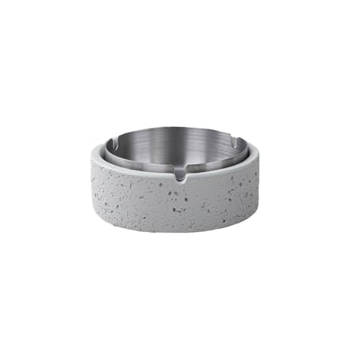 Cendrier en ciment blanc et acier inoxydable amovible pour table basse - 2