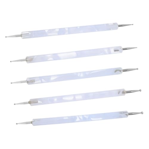 FRCOLOR 5 Piezas Kit de Pinceles para Uñas de Doble Punta Herramientas de Inoxidable para Punteado Diseño Detallado con Varilla Ondulada Set Completo para Decoración Profesional de