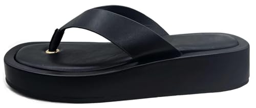 Image of TruFox Women's Platform Flip Flops Wedge Sandals Comfortable Soft Cushion Slip on Summer Beach Thong