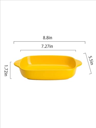 Image of Ceramic baking dish - Casserole Baking Dish with Handle, Baking Dishes for Oven, 9'' x 5'' Individual Baking Pan, Color Painted Porcelain Bakeware Set| Pack- 2(Yellow)