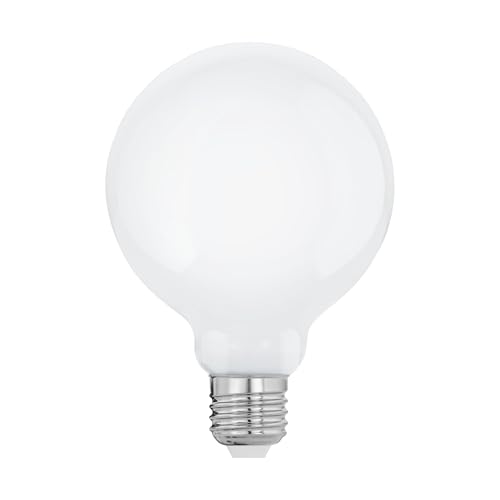 Eglo Ampoule LED globe E27, lampe Milky en verre opaque, 9 watts (correspond à 75 watts), 1055 lumens, blanc chaud, 2700 Kelvin, G95, Ø 9,5 cm