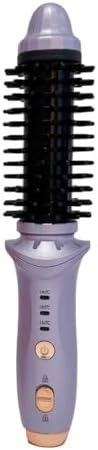 Cordless Heated Round Brush, Travel Size Curling Iron for Short Hair, Portable Straightener Comb Hair Curler, Rechargeable Styling Curling Brush for Women (Purple)